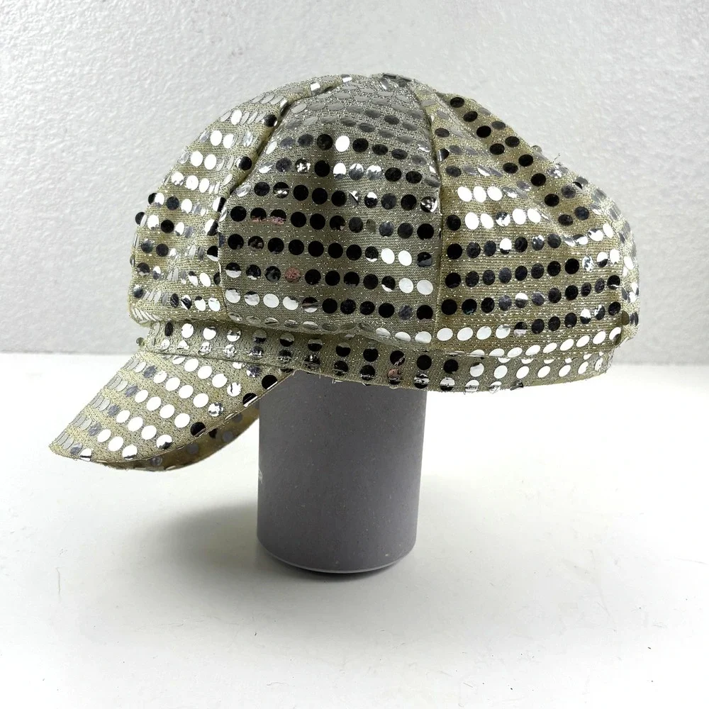 Sequin Newsboy Cap Womens Gold Silver Black Baker Boy Hat Festival‎ Glam Y2K